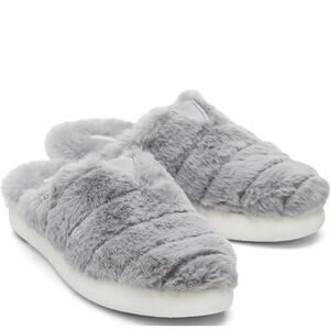 Toms Alpargata Mule Slippers WMNS 5.5 Blue/Grey Faux Fur Mallow Slip On Shoe